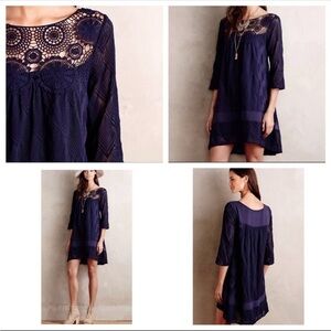 Anthropologie Holding Horses navy lace yoke dress size small